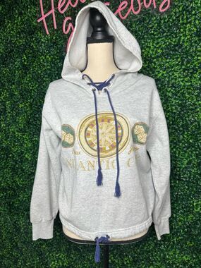 Vtg Atlantic City Hoodie L Cropped Lace Up USA Made Medallion Graphic Sweatshirt